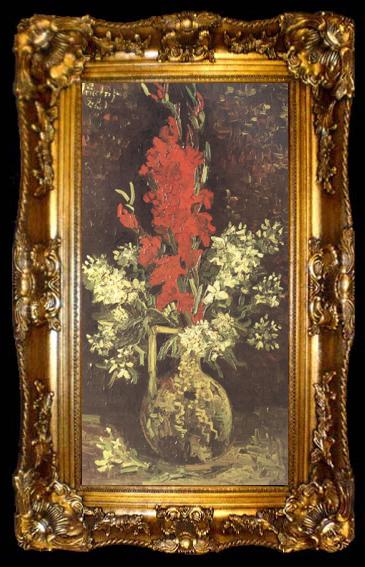 framed  Vincent Van Gogh Vase wtih Gladioli and Carnations (nn04), ta009-2